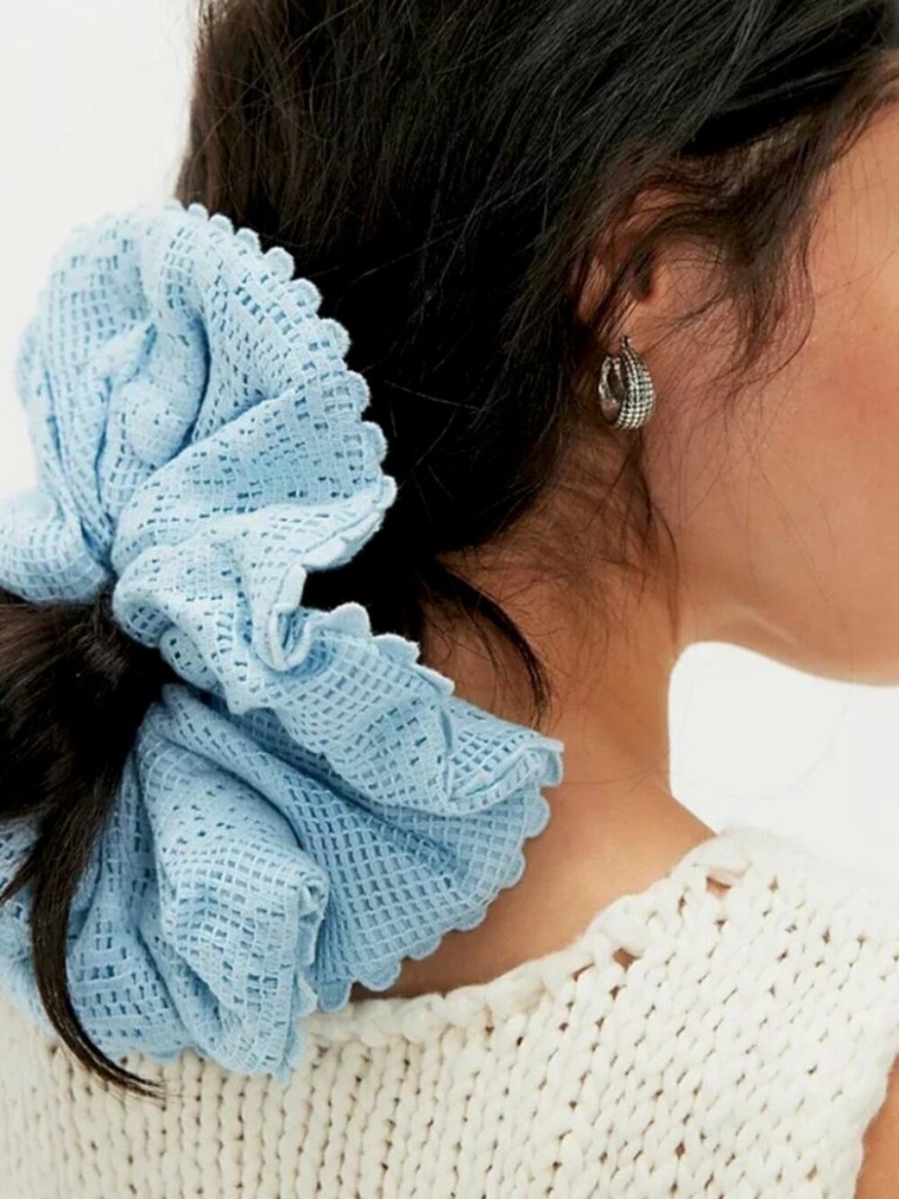 Free People NWT Aurette Oversized Scrunchie Cotton Blend Hair Accessory Blue